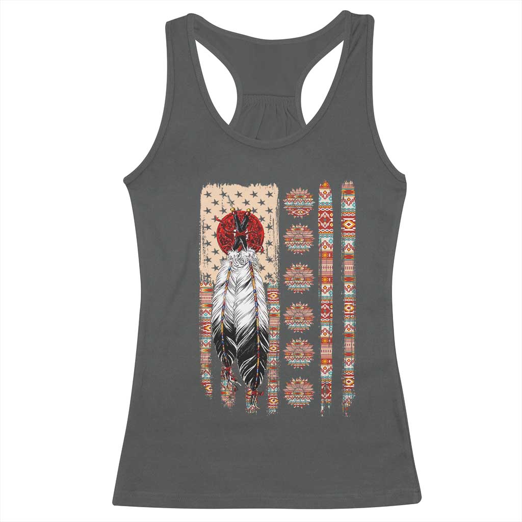Proud Native American Flag Racerback Tank Top Tribal Sunflower Indigenous Peoples Day Gift