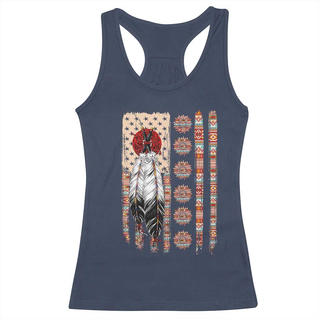 Proud Native American Flag Racerback Tank Top Tribal Sunflower Indigenous Peoples Day Gift
