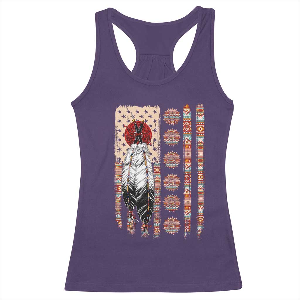 Proud Native American Flag Racerback Tank Top Tribal Sunflower Indigenous Peoples Day Gift