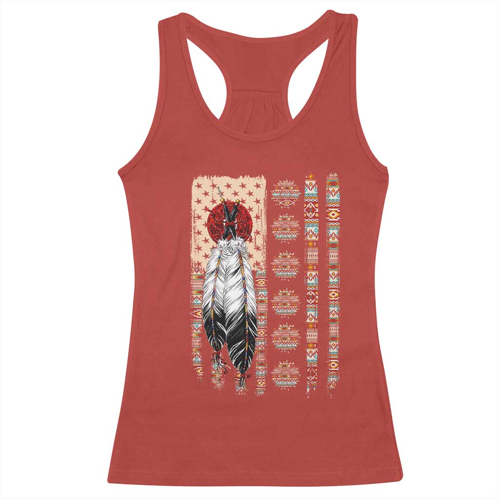 Proud Native American Flag Racerback Tank Top Tribal Sunflower Indigenous Peoples Day Gift