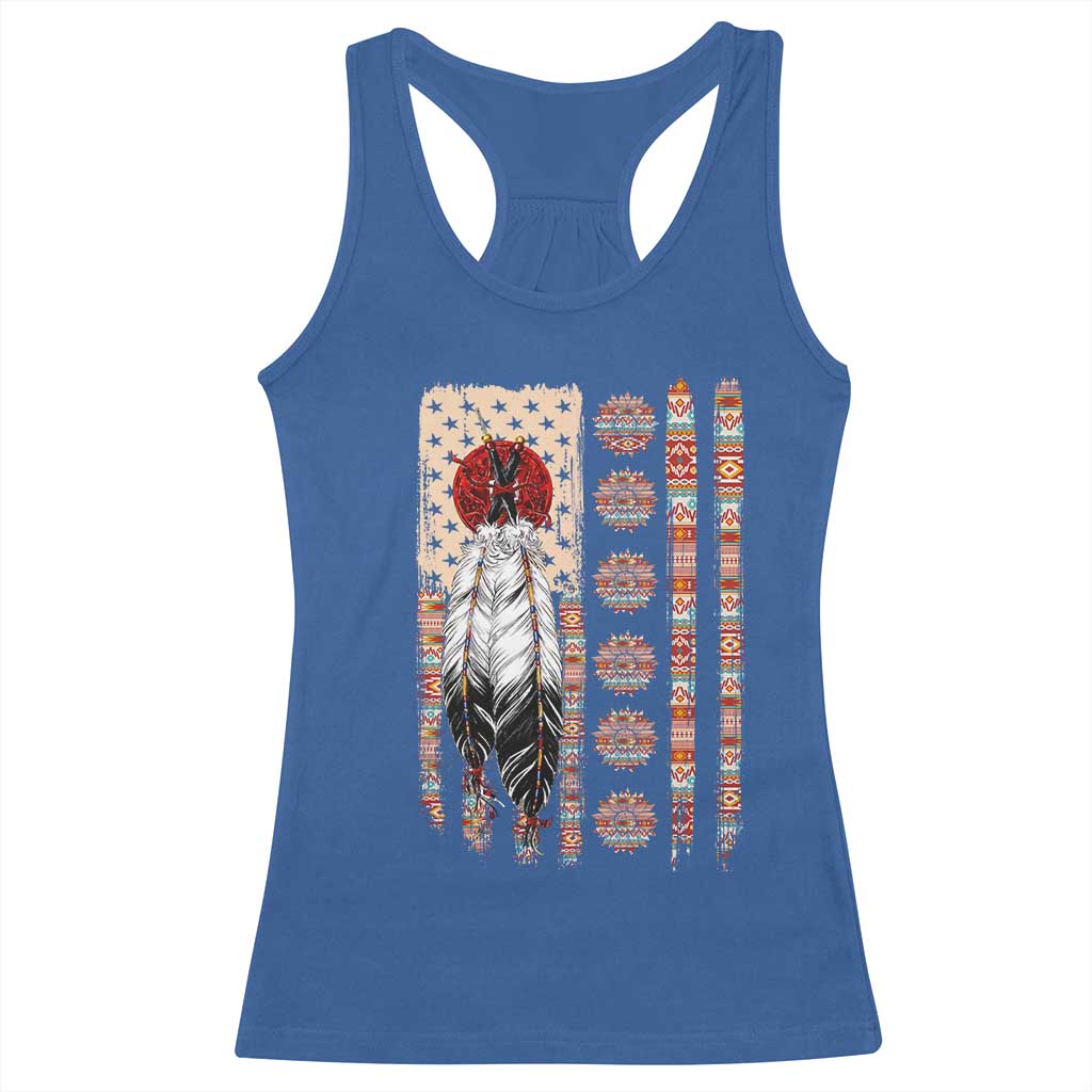 Proud Native American Flag Racerback Tank Top Tribal Sunflower Indigenous Peoples Day Gift
