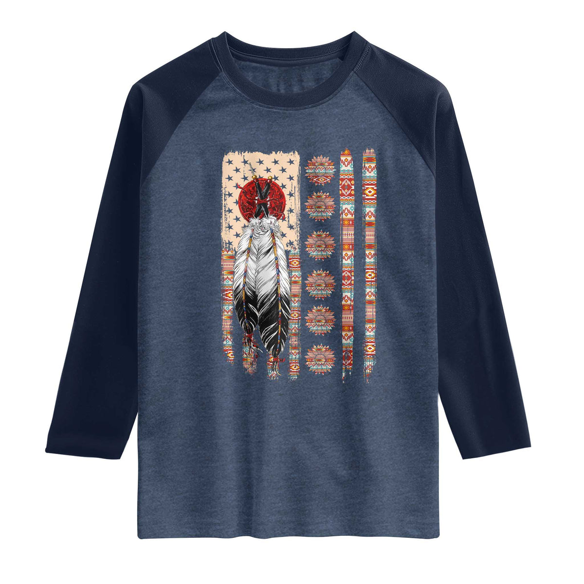 Proud Native American Flag Raglan Shirt Tribal Sunflower Indigenous Peoples Day Gift