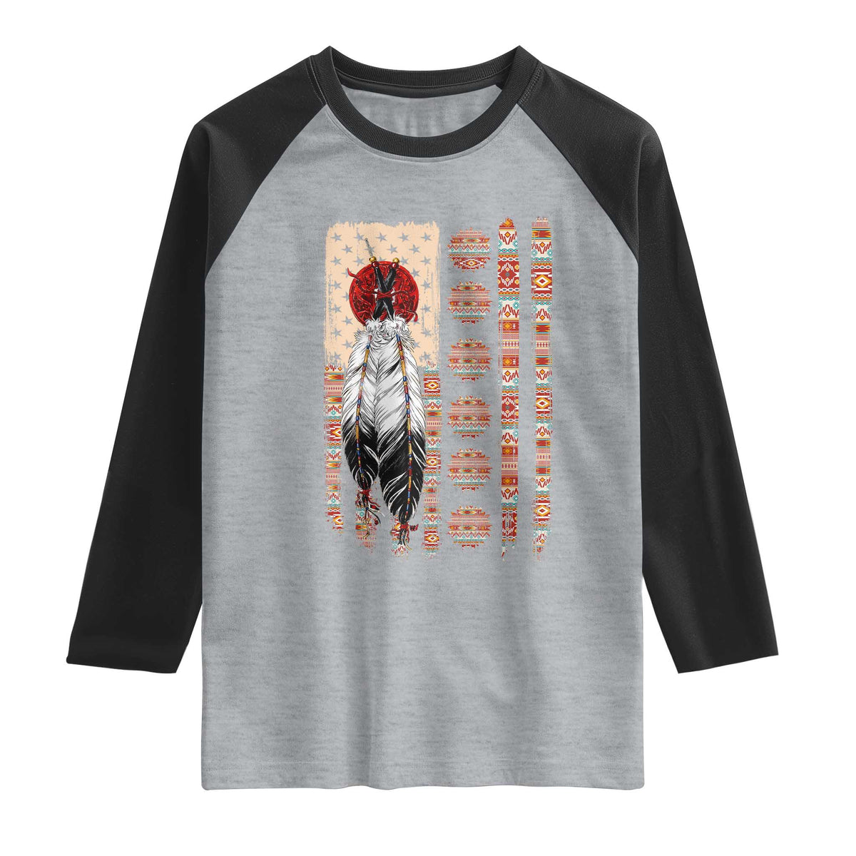 Proud Native American Flag Raglan Shirt Tribal Sunflower Indigenous Peoples Day Gift