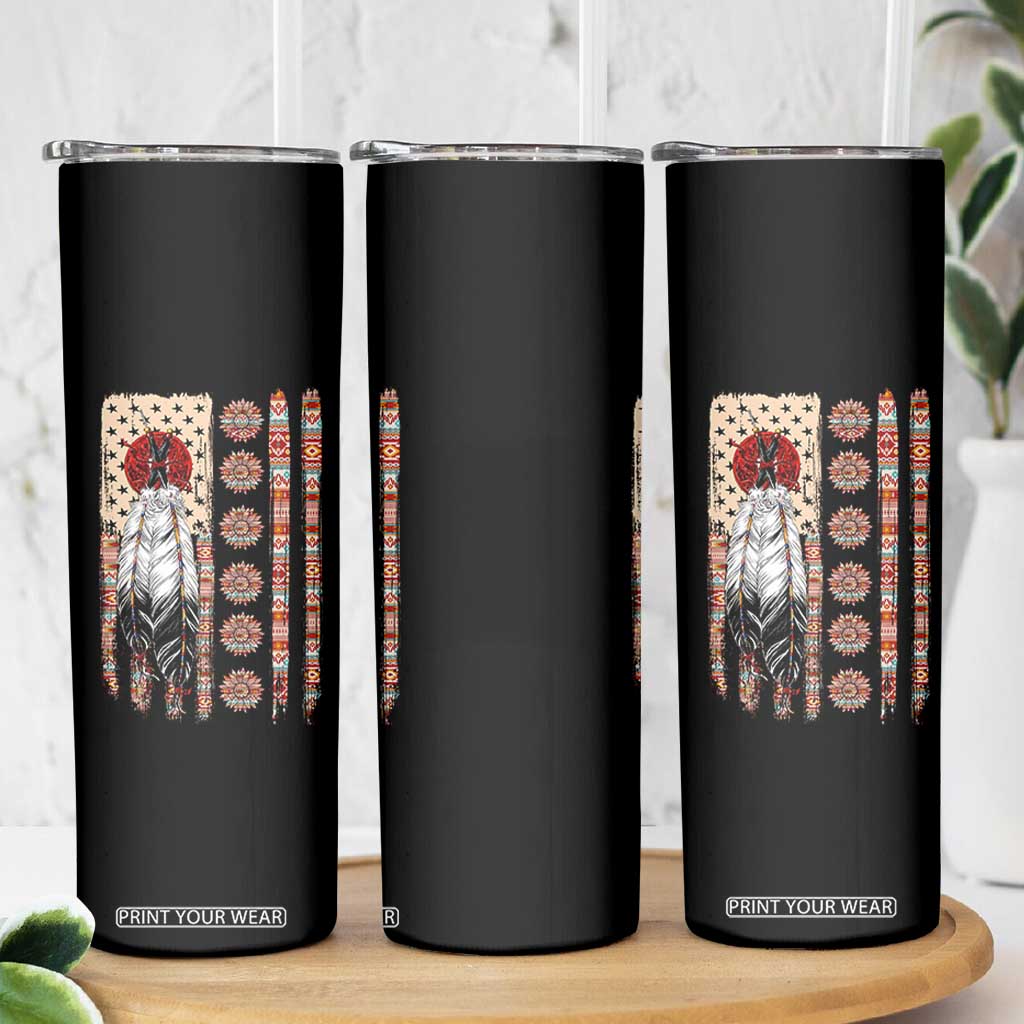 Proud Native American Flag Skinny Tumbler Tribal Sunflower Indigenous Peoples Day Gift