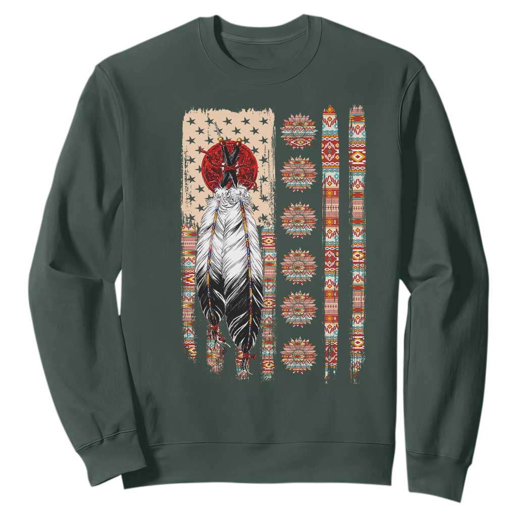 Proud Native American Flag Sweatshirt Tribal Sunflower Indigenous Peoples Day Gift