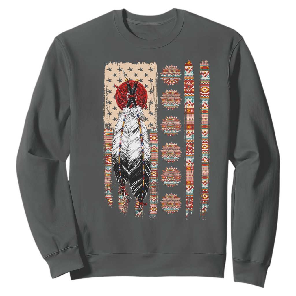 Proud Native American Flag Sweatshirt Tribal Sunflower Indigenous Peoples Day Gift