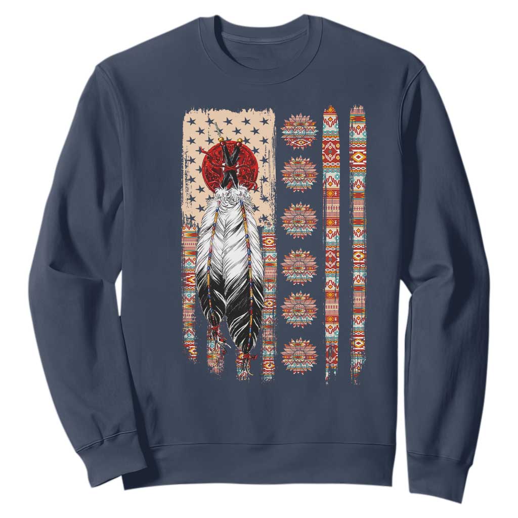 Proud Native American Flag Sweatshirt Tribal Sunflower Indigenous Peoples Day Gift
