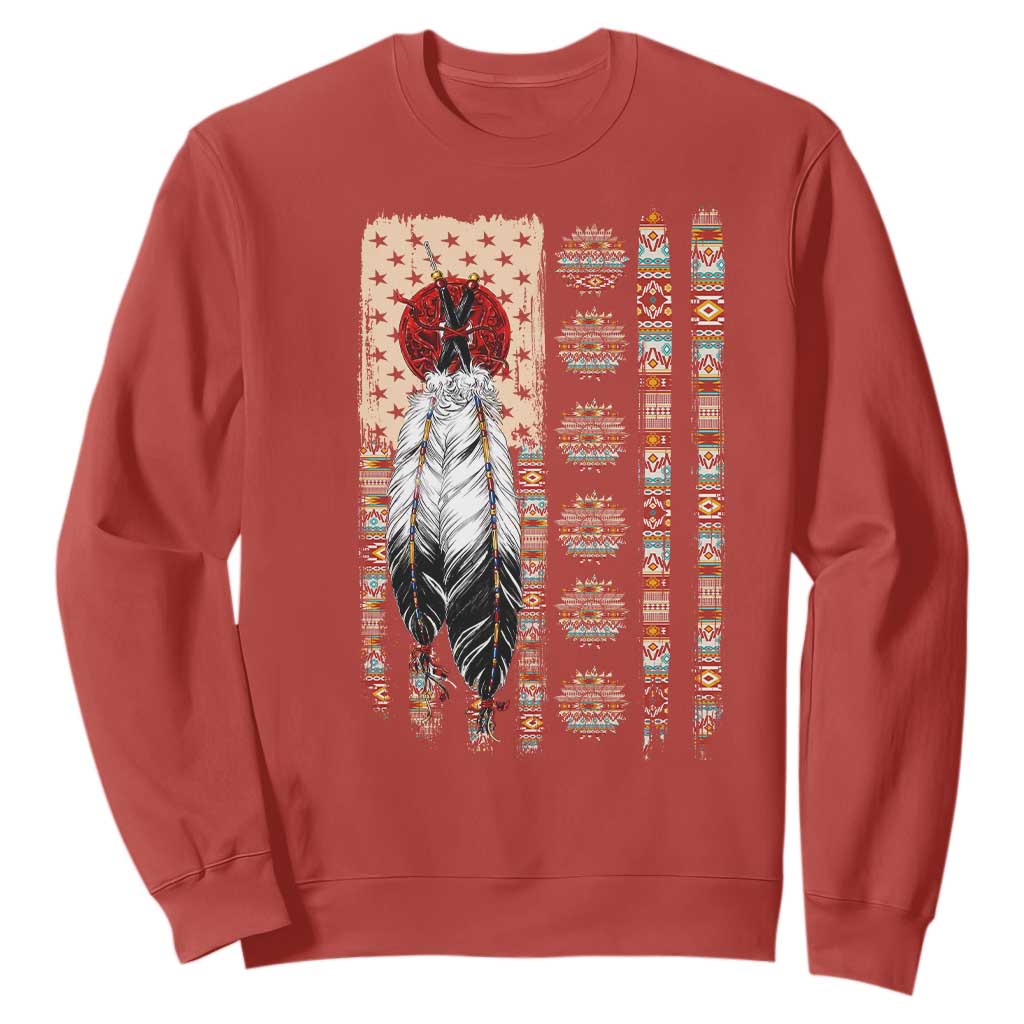 Proud Native American Flag Sweatshirt Tribal Sunflower Indigenous Peoples Day Gift