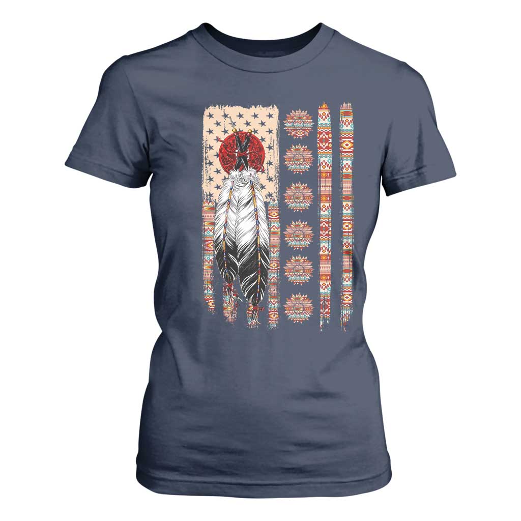 Proud Native American Flag T Shirt For Women Tribal Sunflower Indigenous Peoples Day Gift