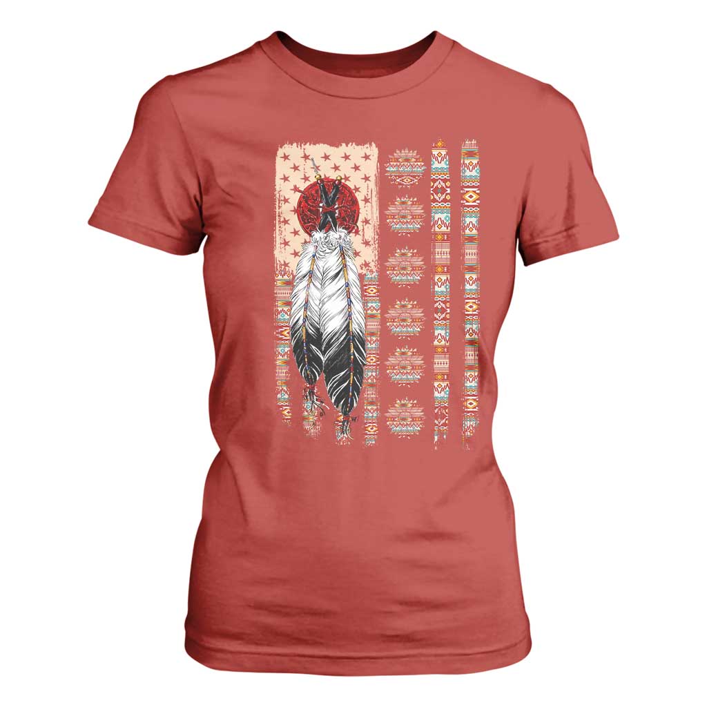 Proud Native American Flag T Shirt For Women Tribal Sunflower Indigenous Peoples Day Gift