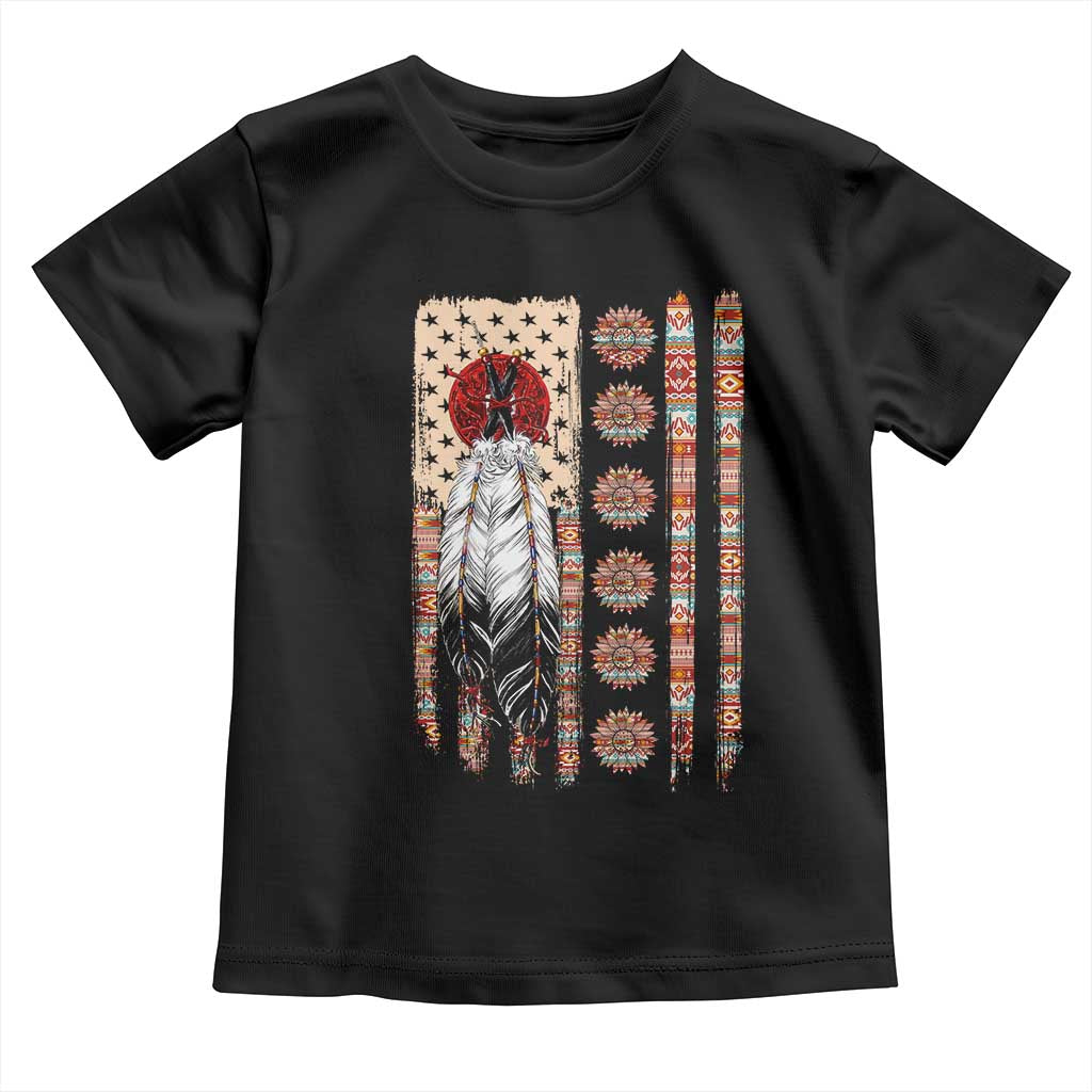 Proud Native American Flag Toddler T Shirt Tribal Sunflower Indigenous Peoples Day Gift