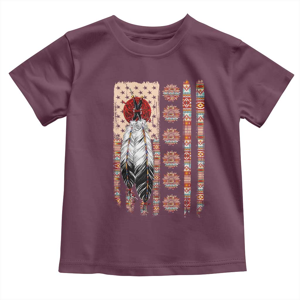 Proud Native American Flag Toddler T Shirt Tribal Sunflower Indigenous Peoples Day Gift