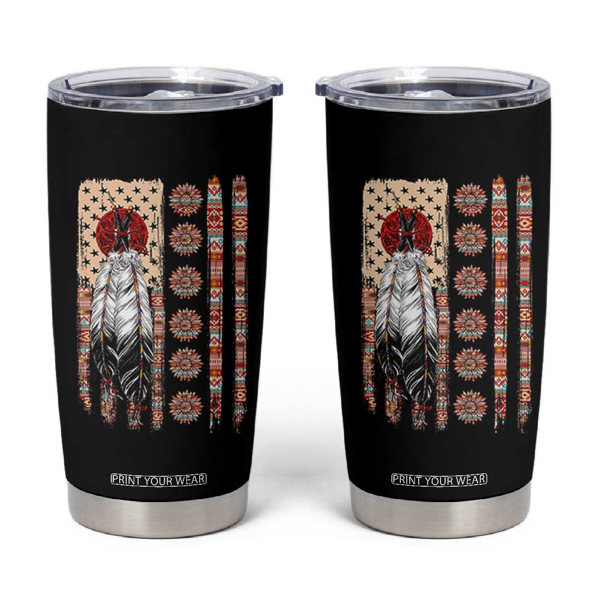 Proud Native American Flag Tumbler Cup Tribal Sunflower Indigenous Peoples Day Gift TS12 Black Print Your Wear