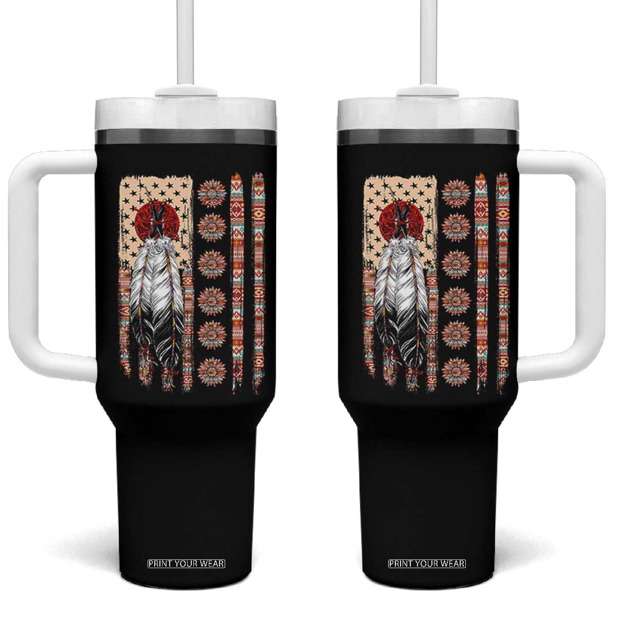 Proud Native American Flag Tumbler With Handle Tribal Sunflower Indigenous Peoples Day Gift