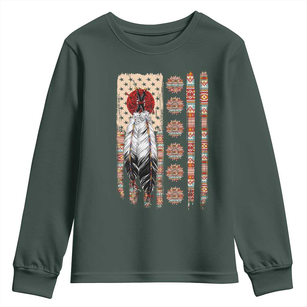 Proud Native American Flag Youth Sweatshirt Tribal Sunflower Indigenous Peoples Day Gift