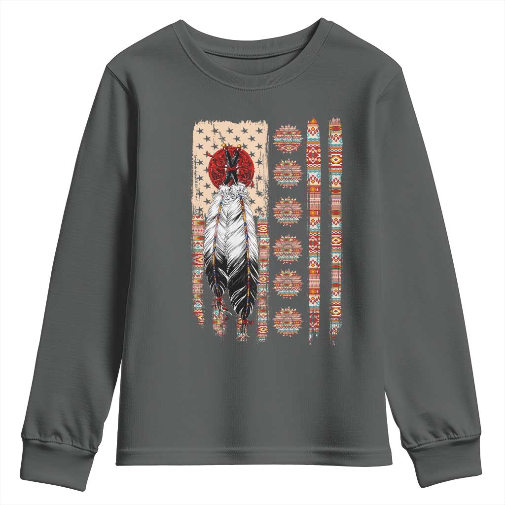 Proud Native American Flag Youth Sweatshirt Tribal Sunflower Indigenous Peoples Day Gift