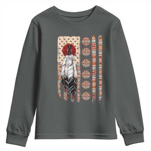 Proud Native American Flag Youth Sweatshirt Tribal Sunflower Indigenous Peoples Day Gift