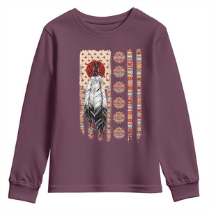 Proud Native American Flag Youth Sweatshirt Tribal Sunflower Indigenous Peoples Day Gift