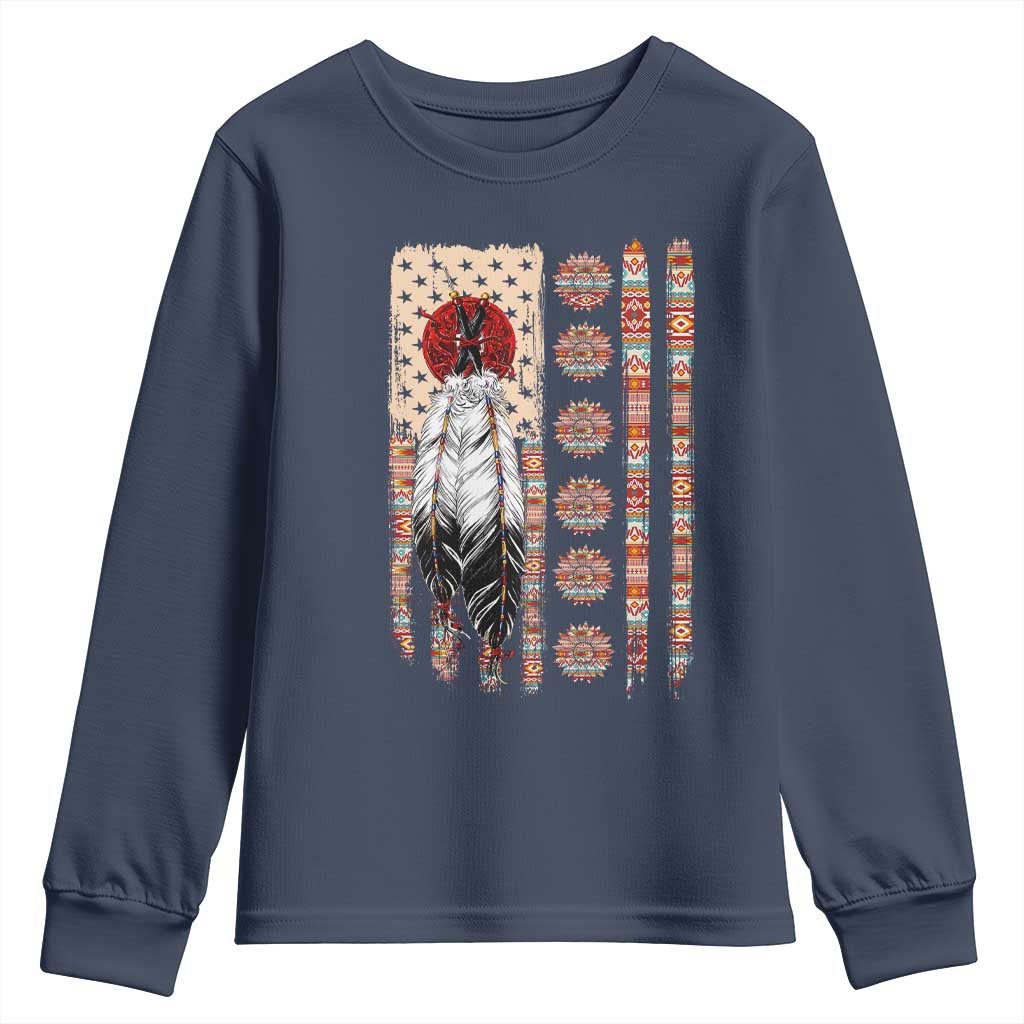 Proud Native American Flag Youth Sweatshirt Tribal Sunflower Indigenous Peoples Day Gift