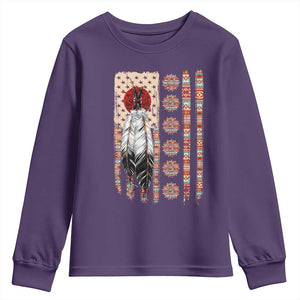 Proud Native American Flag Youth Sweatshirt Tribal Sunflower Indigenous Peoples Day Gift