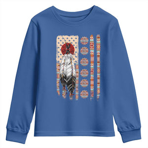 Proud Native American Flag Youth Sweatshirt Tribal Sunflower Indigenous Peoples Day Gift