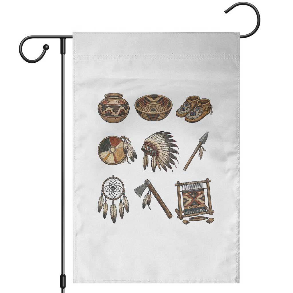 Indigenous Cultural Artifacts Garden Flag Native American Heritage Graphic TS12 White Print Your Wear