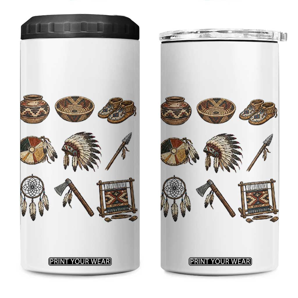 Indigenous Cultural Artifacts 4 in 1 Can Cooler Tumbler Native American Heritage Graphic