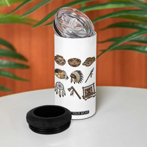 Indigenous Cultural Artifacts 4 in 1 Can Cooler Tumbler Native American Heritage Graphic