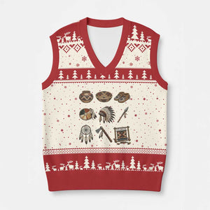 Indigenous Cultural Artifacts V-Neck Knit Sweater Vest Native American Heritage Graphic