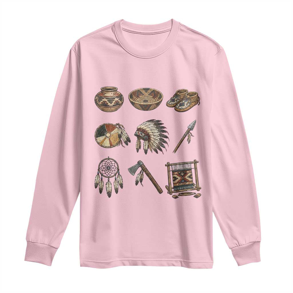Indigenous Cultural Artifacts Long Sleeve Shirt Native American Heritage Graphic