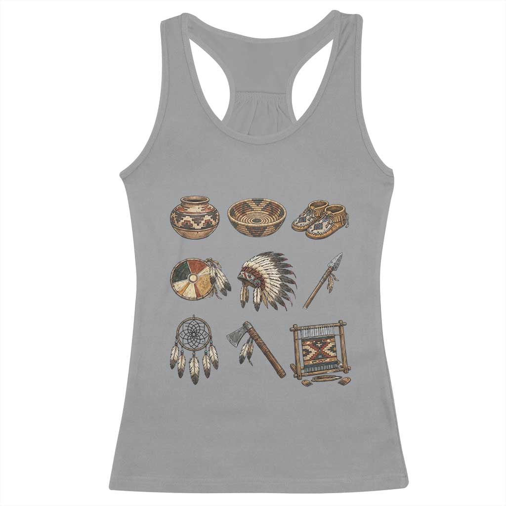 Indigenous Cultural Artifacts Racerback Tank Top Native American Heritage Graphic