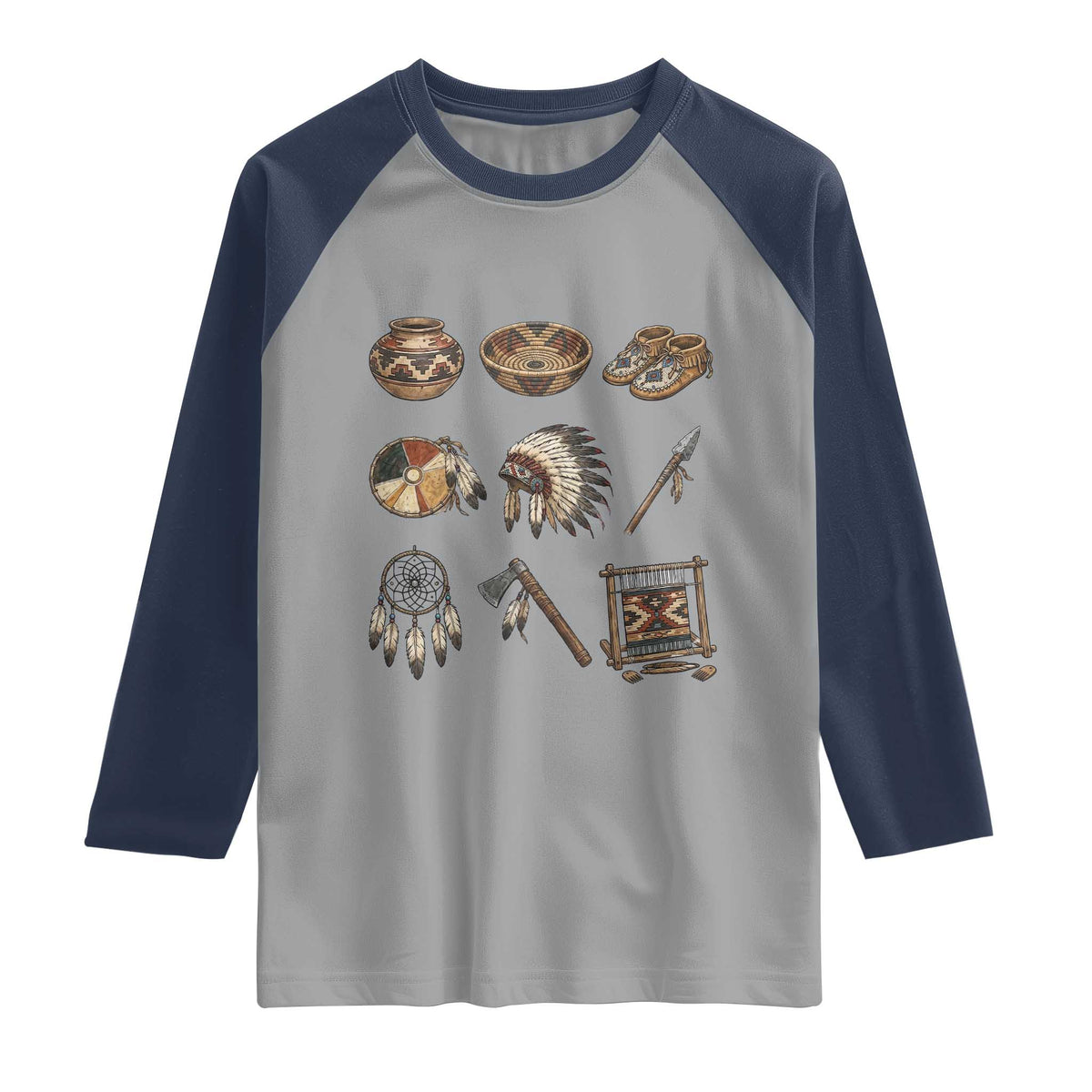 Indigenous Cultural Artifacts Raglan Shirt Native American Heritage Graphic