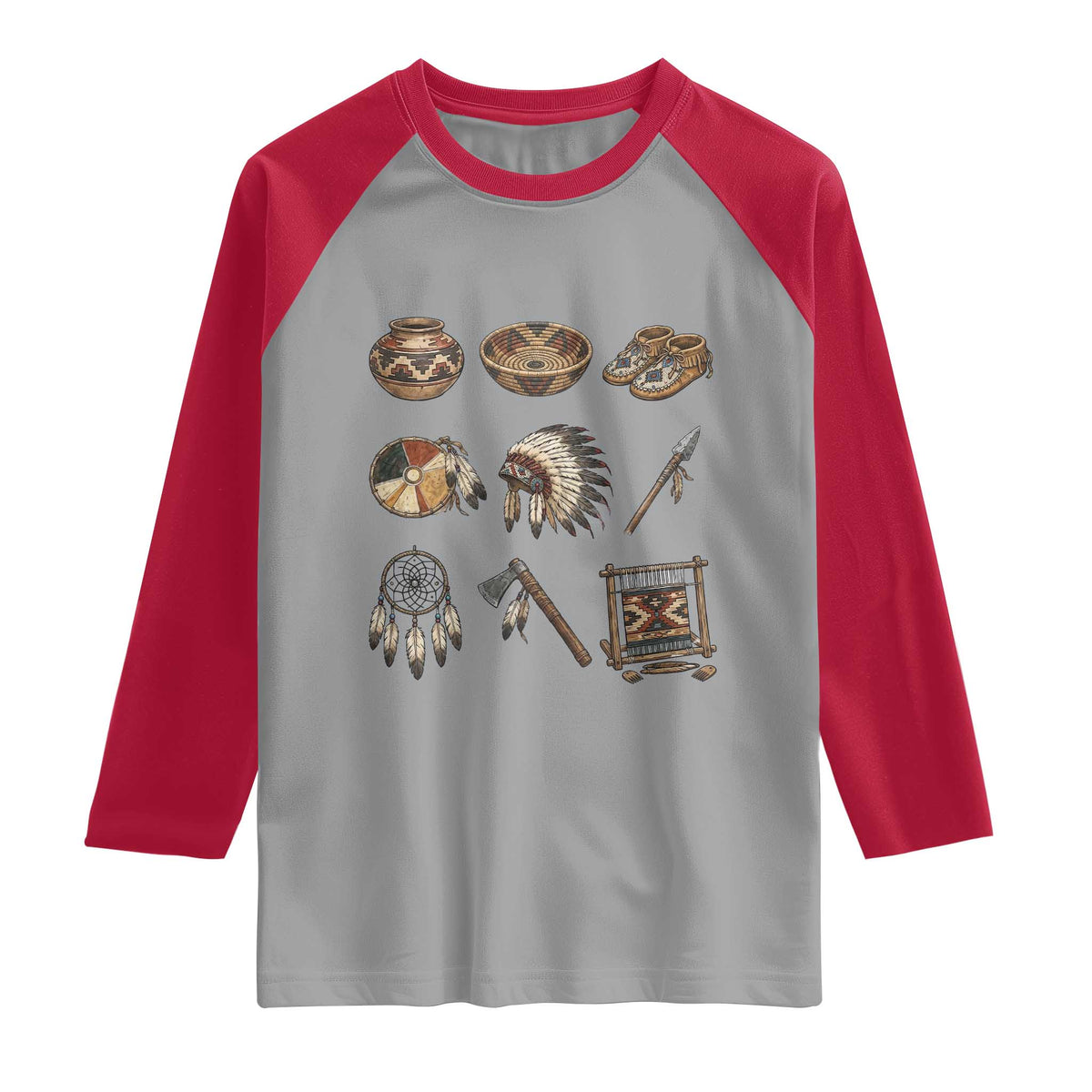 Indigenous Cultural Artifacts Raglan Shirt Native American Heritage Graphic
