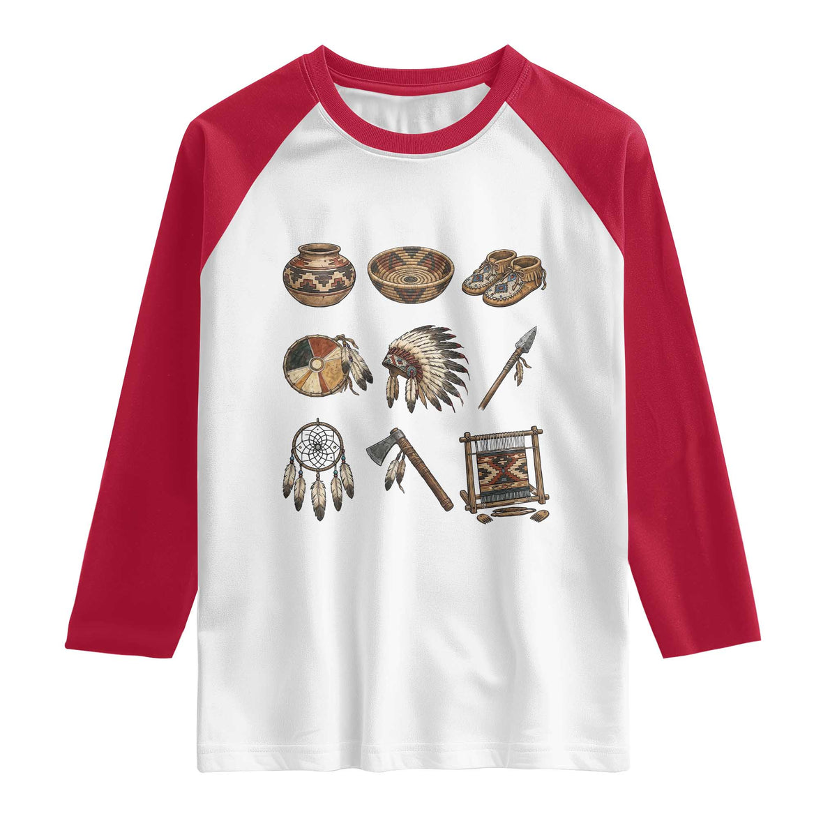 Indigenous Cultural Artifacts Raglan Shirt Native American Heritage Graphic