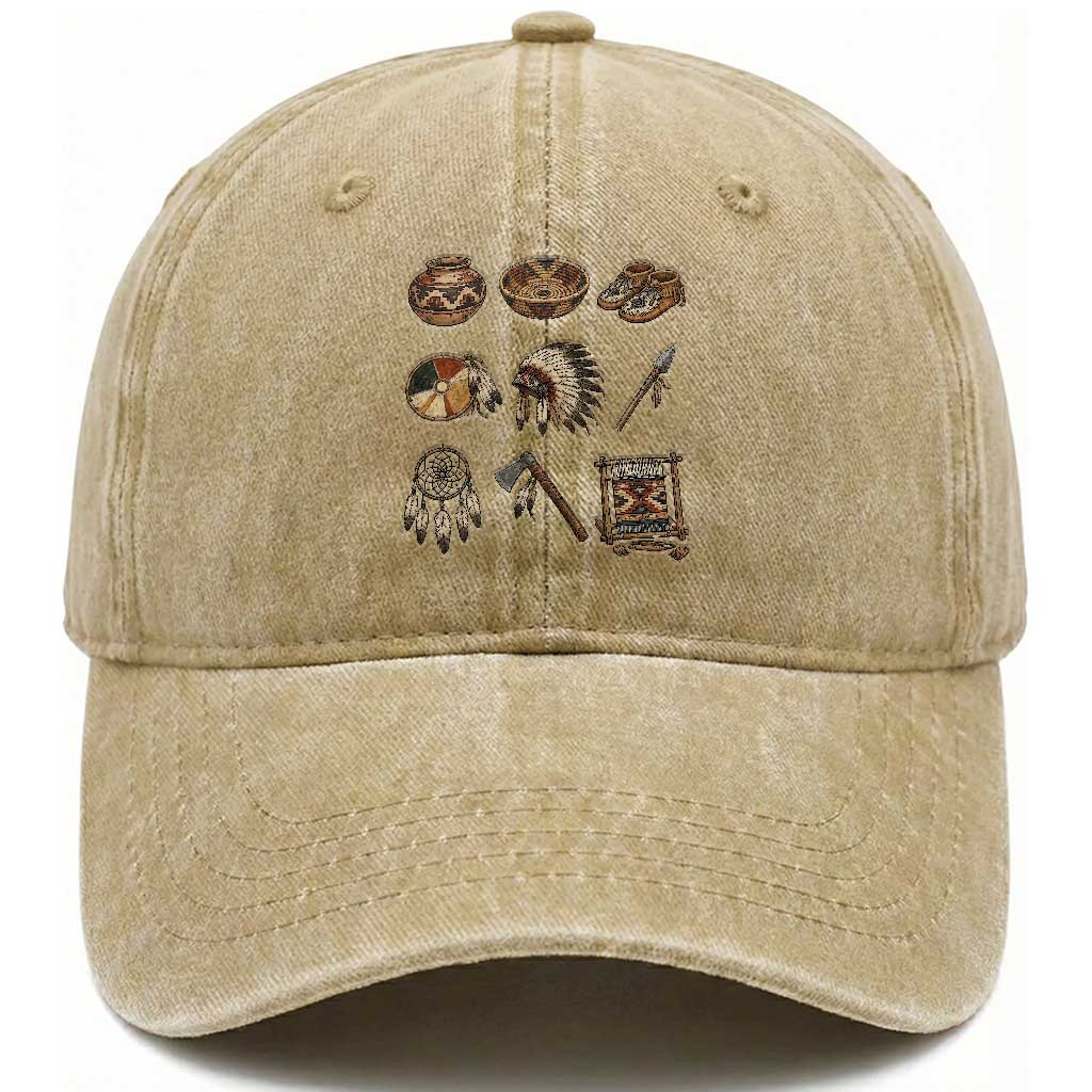 Indigenous Cultural Artifacts Washed Cotton Baseball Cap Native American Heritage Graphic TS12 Print Your Wear
