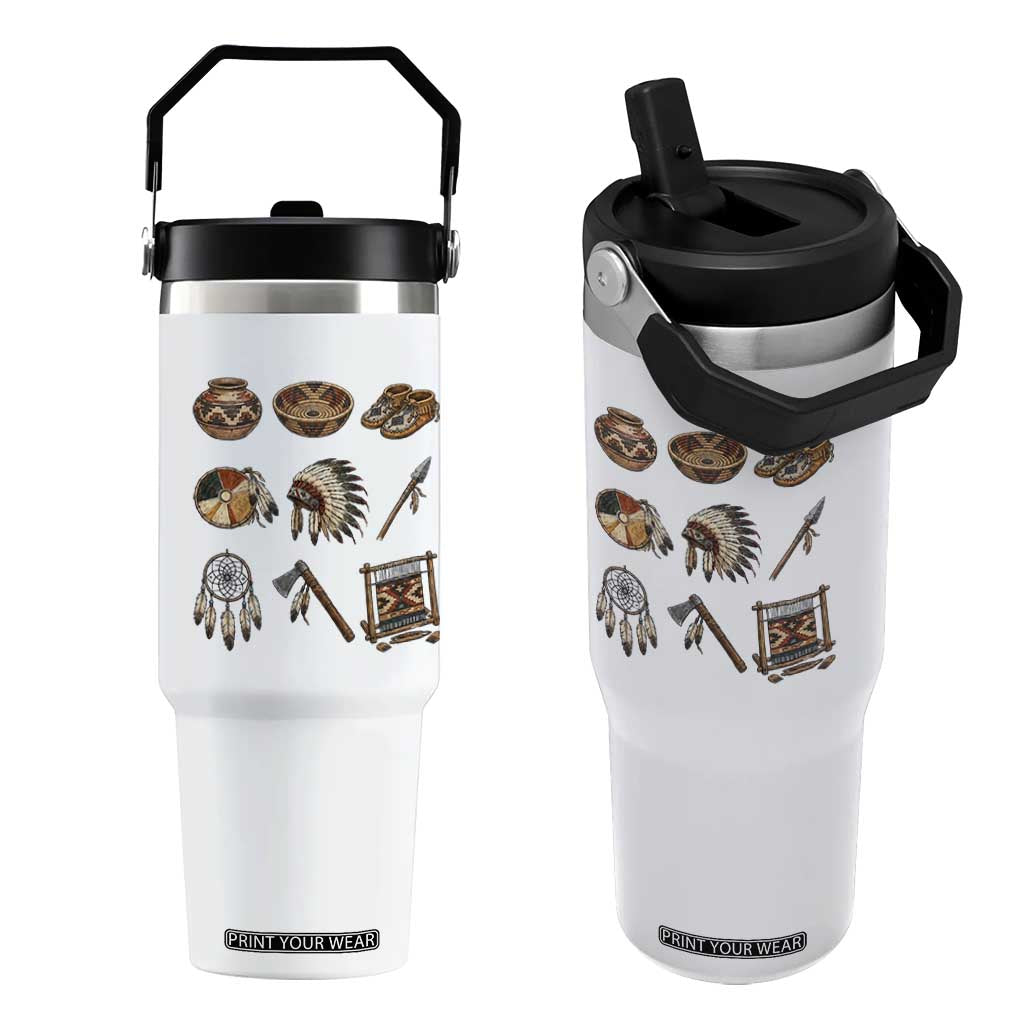 Indigenous Cultural Artifacts Flip Straw Tumbler Native American Heritage Graphic