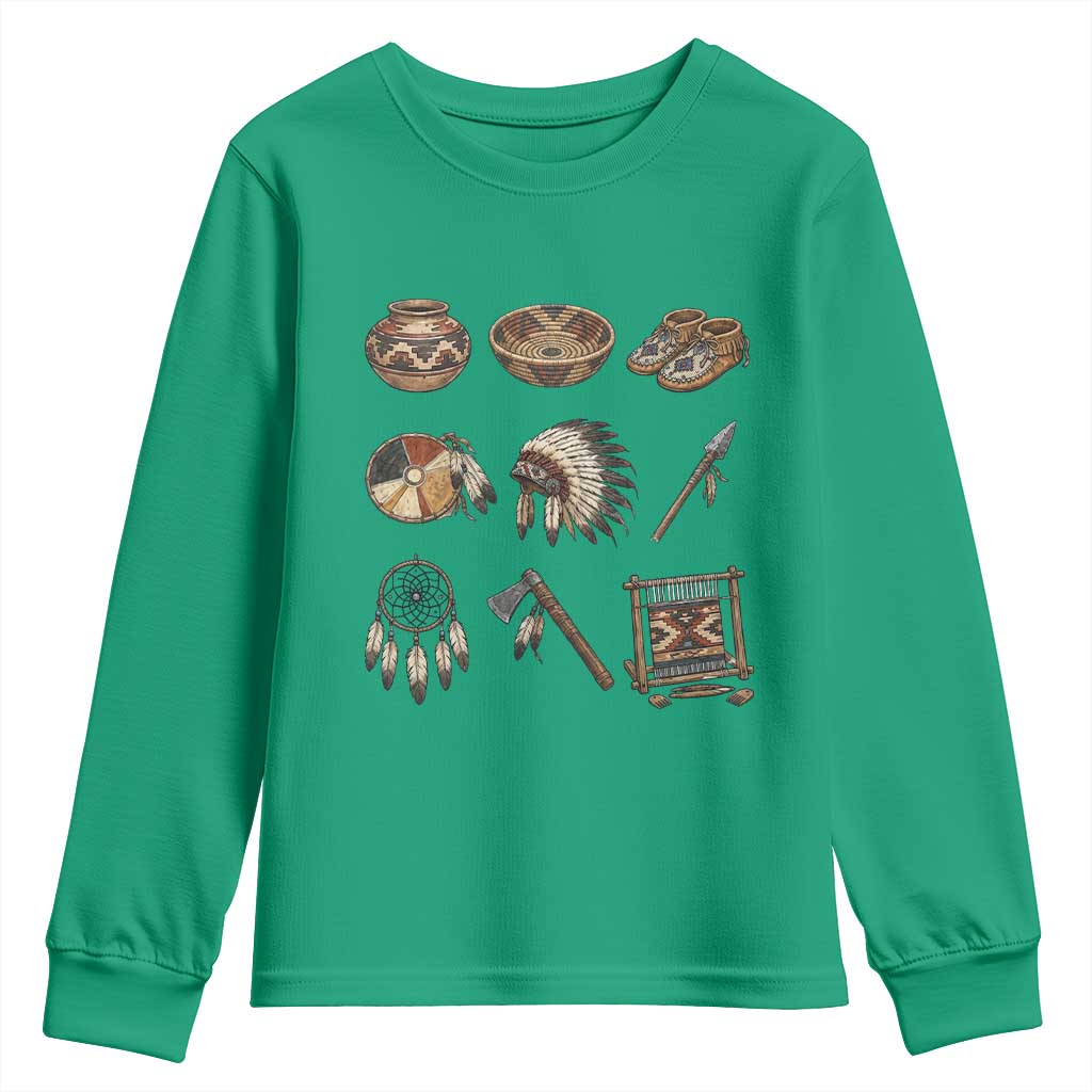 Indigenous Cultural Artifacts Youth Sweatshirt Native American Heritage Graphic
