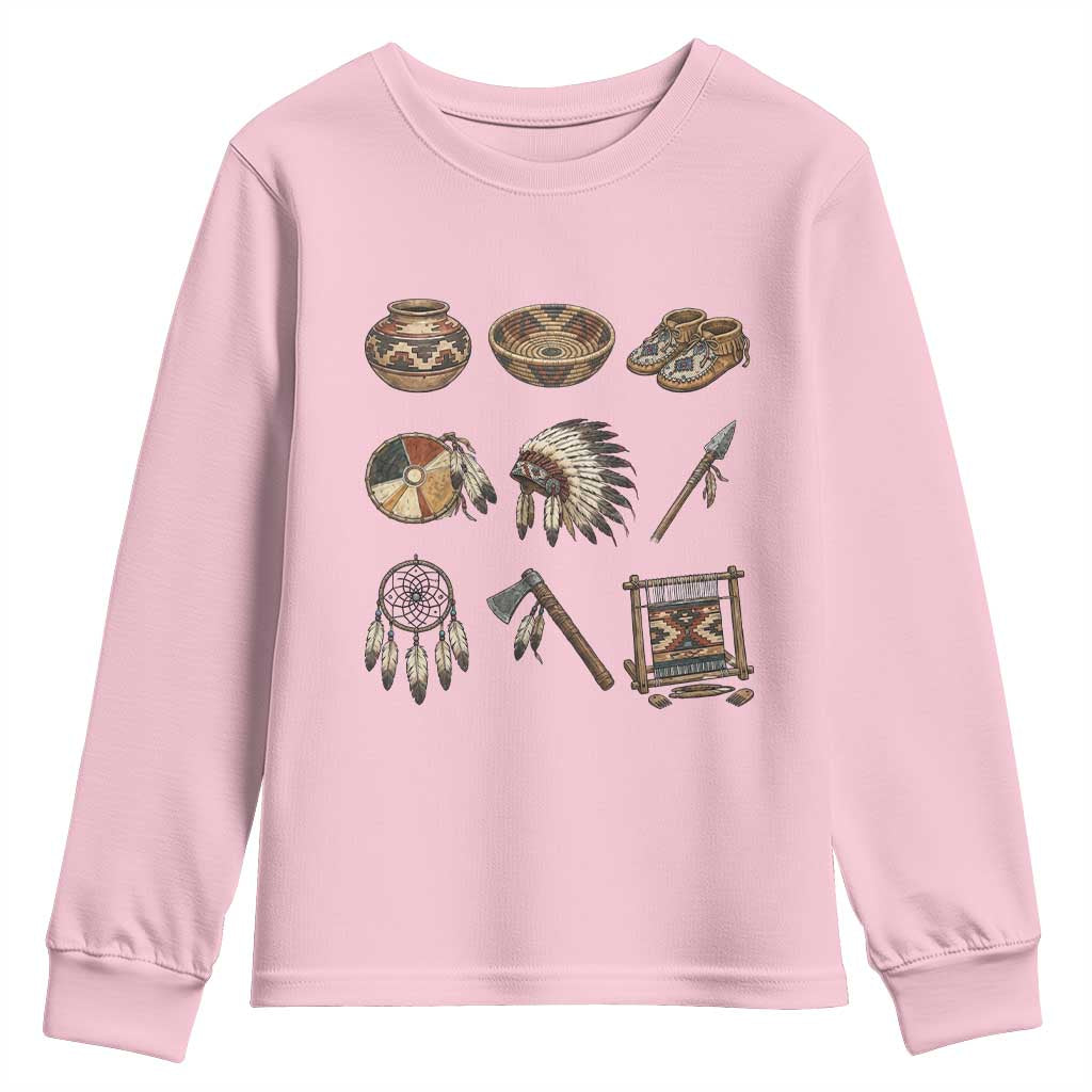 Indigenous Cultural Artifacts Youth Sweatshirt Native American Heritage Graphic