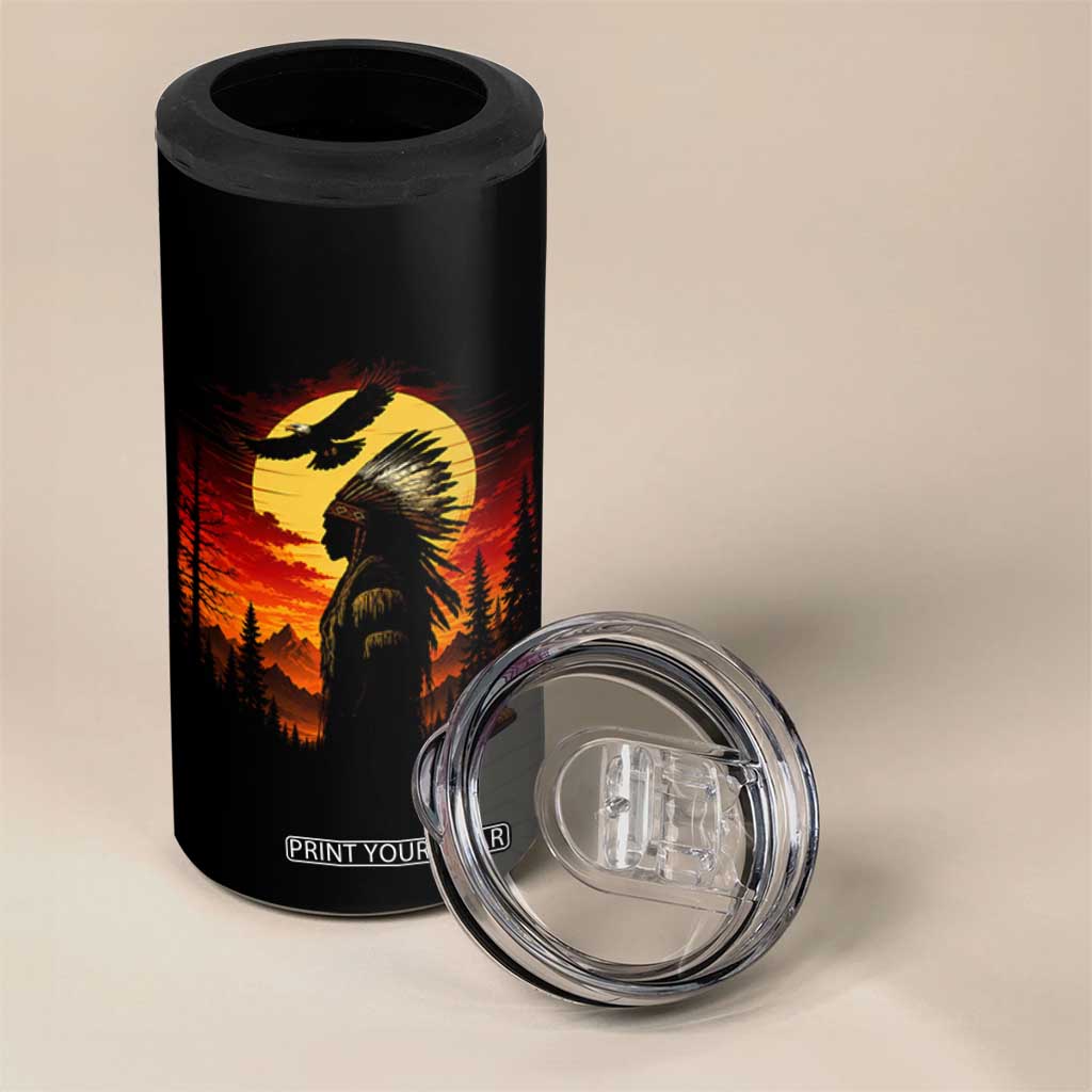 Vintage Native American Warrior 4 in 1 Can Cooler Tumbler Indigenous Heritage Pride