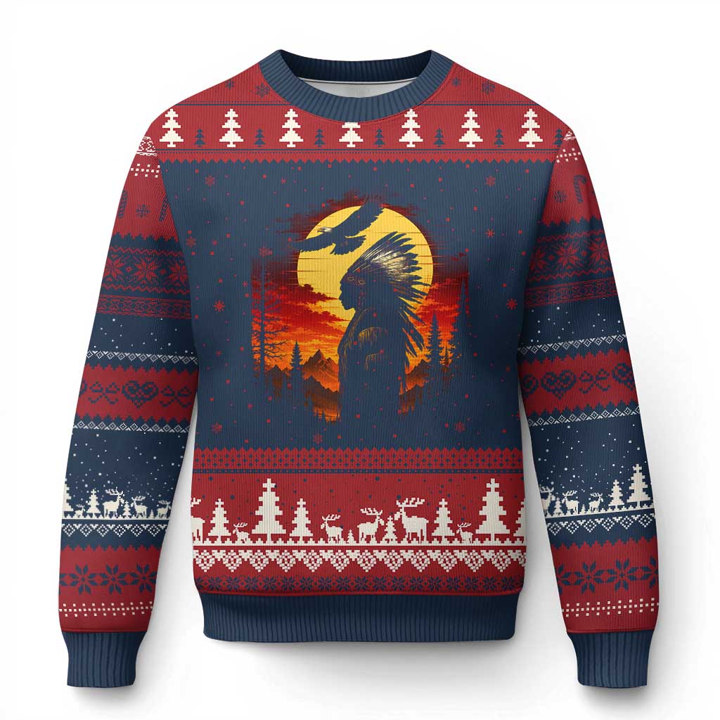 Vintage Native American Warrior Ugly Christmas Sweater Indigenous Heritage Pride