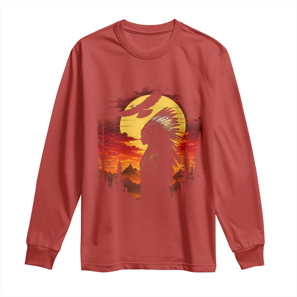 Vintage Native American Warrior Long Sleeve Shirt Indigenous Heritage Pride