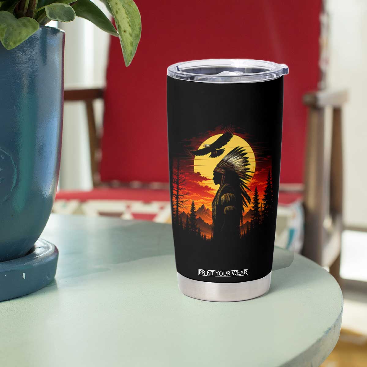 Vintage Native American Warrior Tumbler Cup Indigenous Heritage Pride