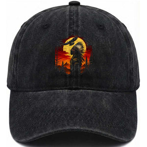 Vintage Native American Warrior Washed Cotton Baseball Cap Indigenous Heritage Pride