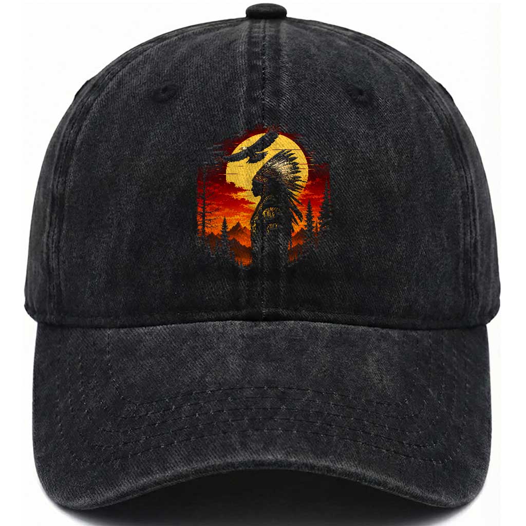Vintage Native American Warrior Washed Cotton Baseball Cap Indigenous Heritage Pride TS12 Print Your Wear