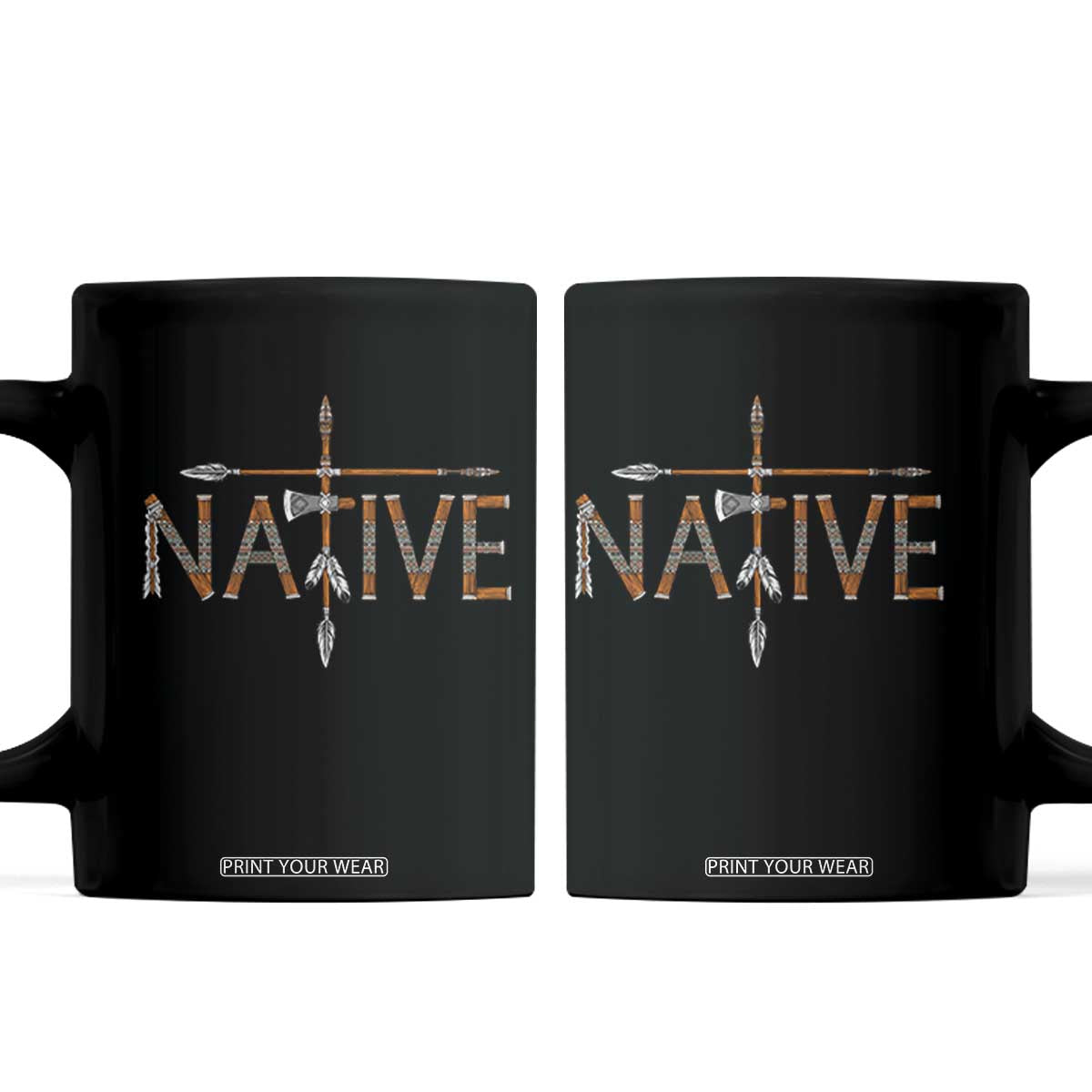 Western Style Tribal Feather Coffee Mug Vintage Boho Graphic