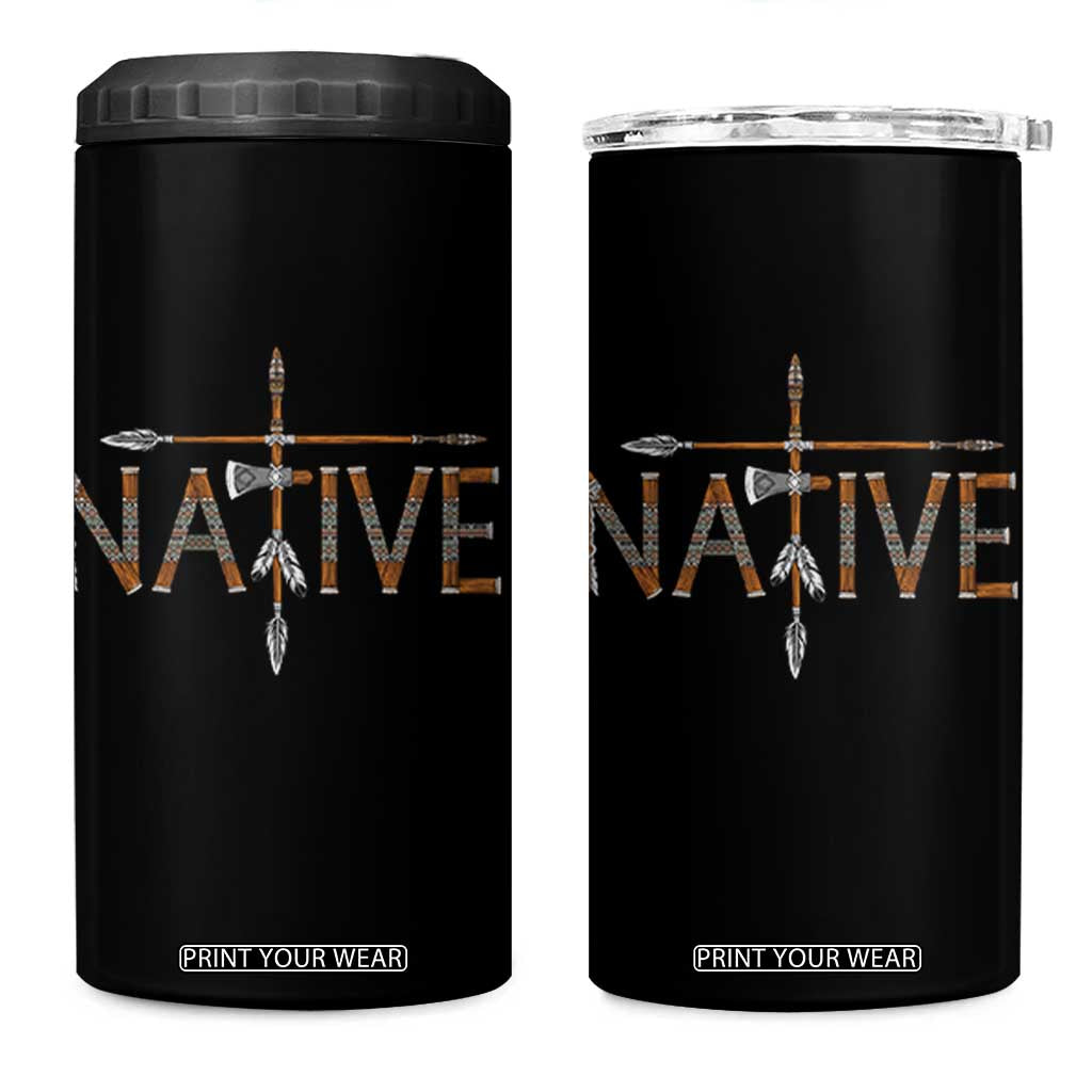 Western Style Tribal Feather 4 in 1 Can Cooler Tumbler Vintage Boho Graphic