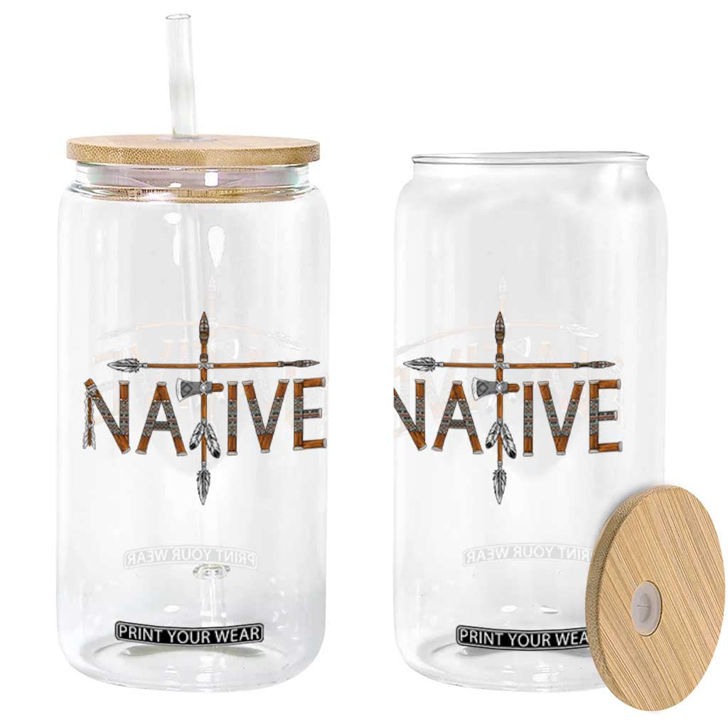 Western Style Tribal Feather Glass Can Vintage Boho Graphic