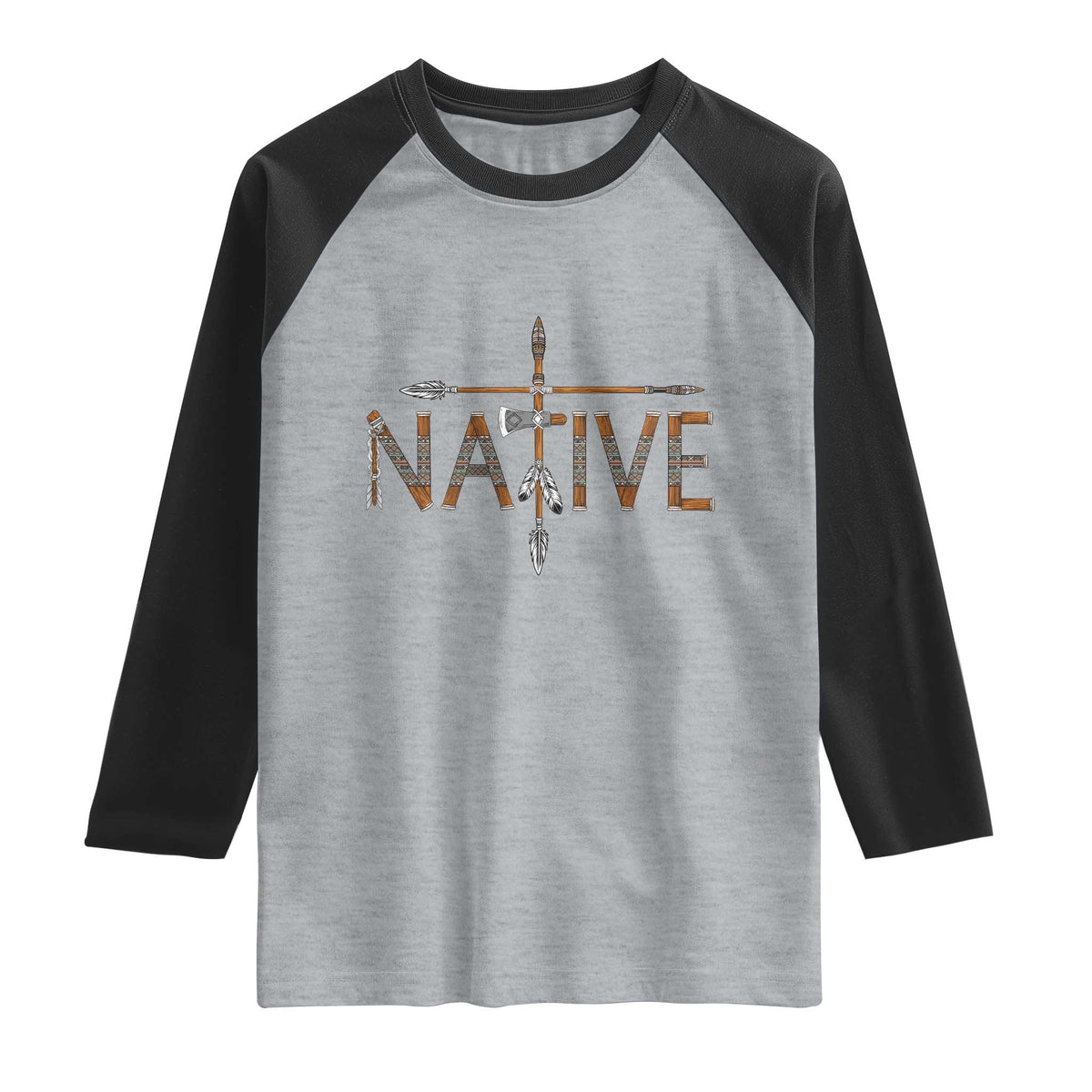 Western Style Tribal Feather Raglan Shirt Vintage Boho Graphic