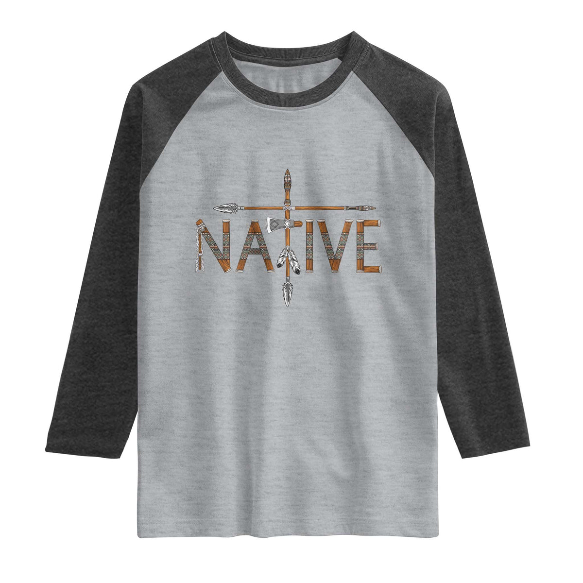 Western Style Tribal Feather Raglan Shirt Vintage Boho Graphic