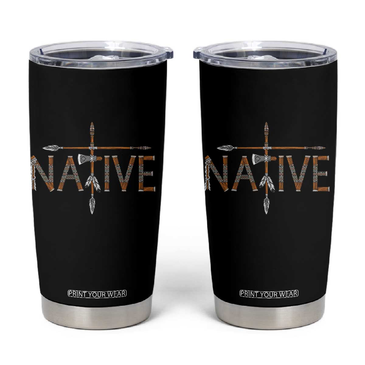 Western Style Tribal Feather Tumbler Cup Vintage Boho Graphic